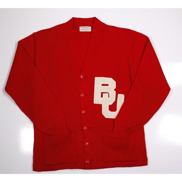 Tim McAuliffe Boston University 50s Vintage Wool Cardigan Sweater Small-Medium - Picture 1 of 5